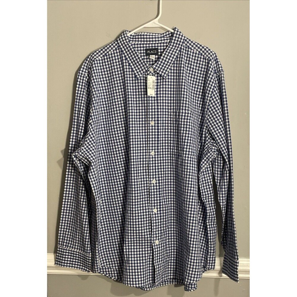 The Children’s Place XXL Blue Gingham Button-Up Shirt Long Sleeve